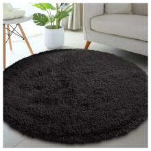 (120cm x 120cm (4 x 4 ft)- Circle Round Rug, Black) Anti Slip Shaggy Rug For Living Room Runner Carpet