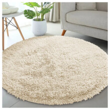 (120cm x 120cm (4 x 4 ft)- Circle Round Rug, Cream) Anti Slip Shaggy Rug For Living Room Runner Carpet