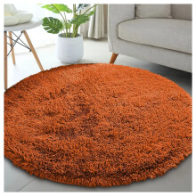 (120cm x 120cm (4 x 4 ft)- Circle Round Rug, Rust/Orange) Anti Slip Shaggy Rug For Living Room Runner Carpet