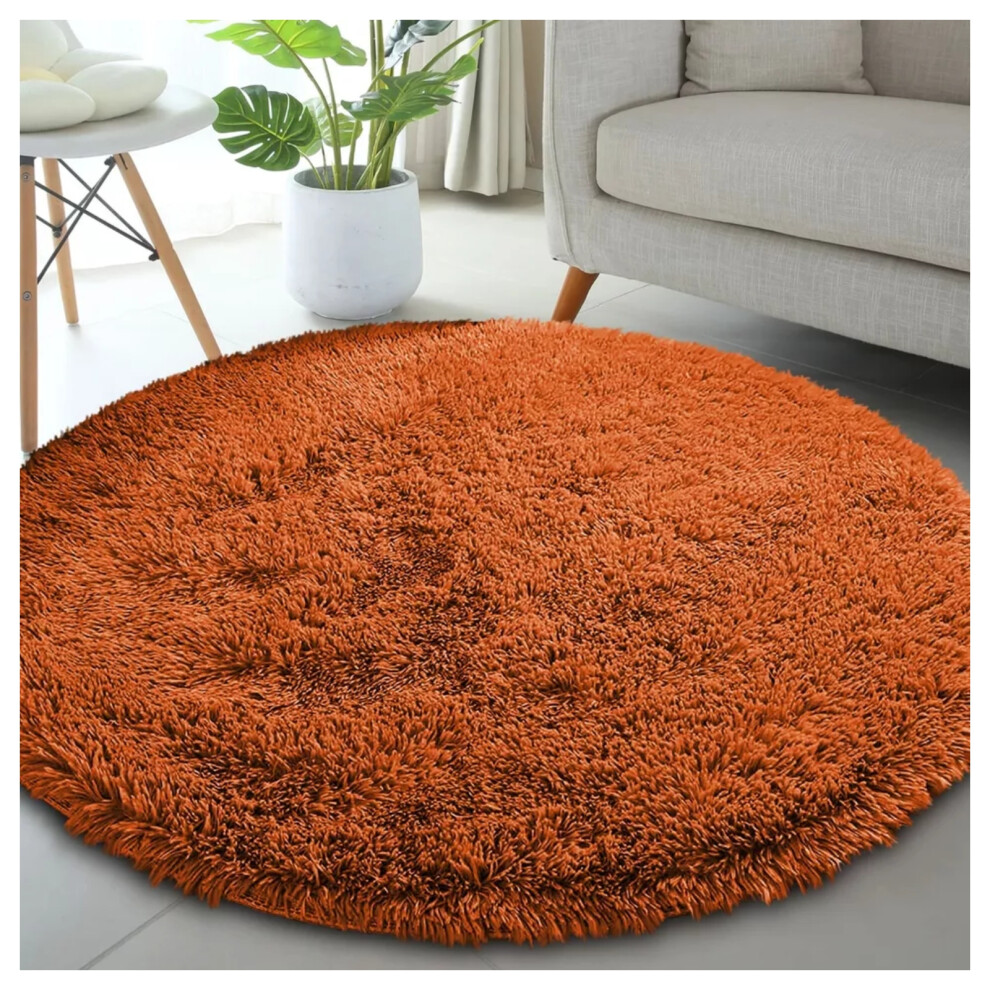 Imperial Rooms (120Cm X 120Cm (4 X 4 Ft)- Circle Round Rug, Rust/Orange) Anti Slip Shaggy Rug For Living Room Runner Carpet