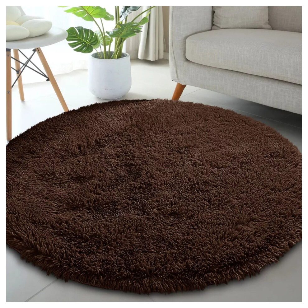 Imperial Rooms (120Cm X 120Cm (4 X 4 Ft)- Circle Round Rug, Coffee/Brown) Anti Slip Shaggy Rug For Living Room Runner Carpet