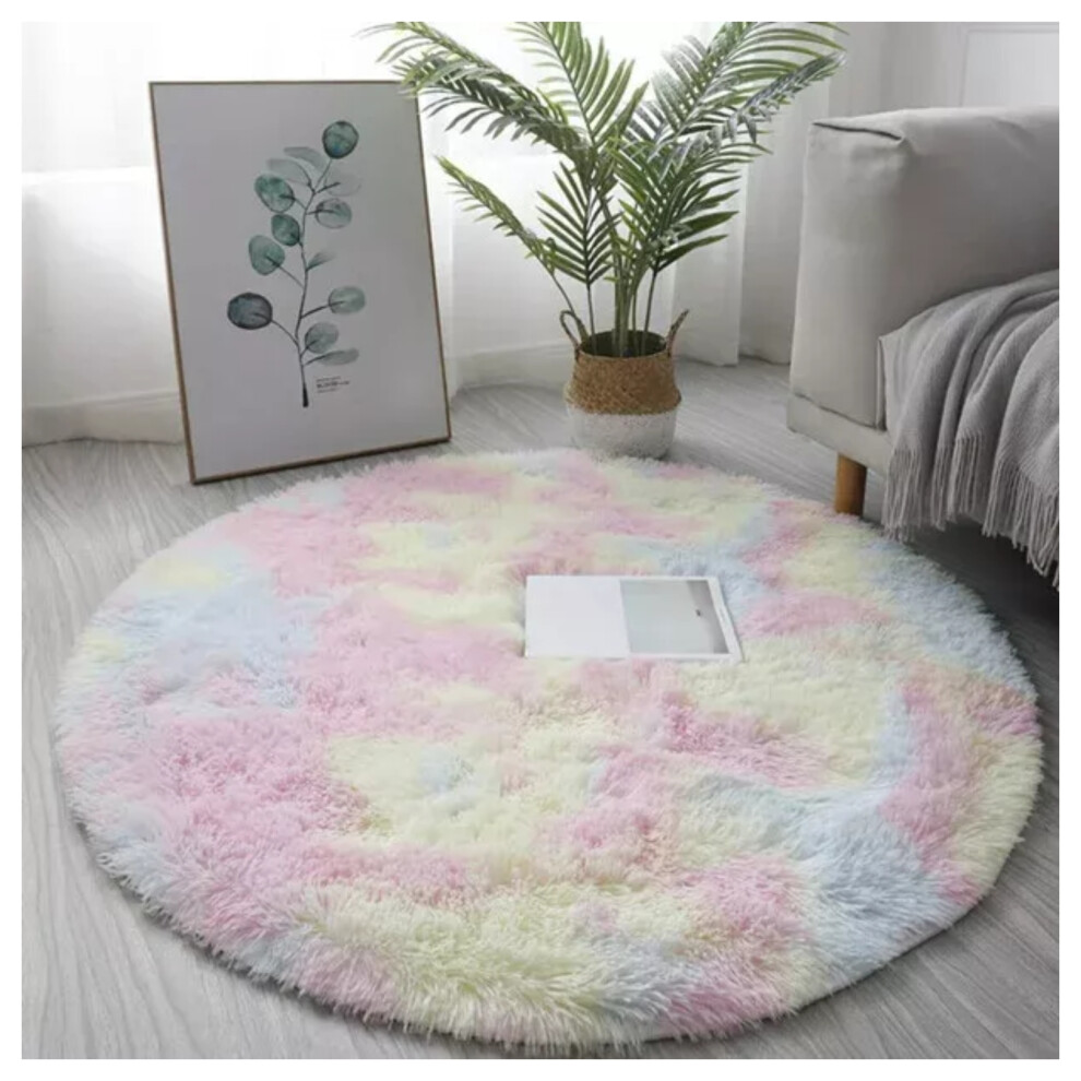 Imperial Rooms (120Cm X 120Cm (4 X 4 Ft)- Circle Round Rug, Rainbow) Anti Slip Shaggy Rug For Living Room Runner Carpet