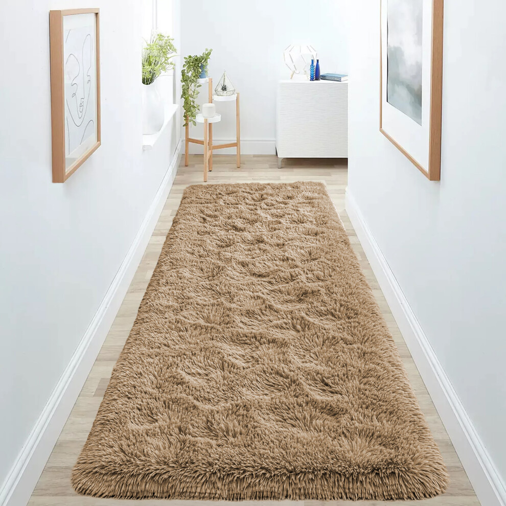 Imperial Rooms (80Cm X 300Cm (2 Ft 6 In X 10 Ft)- Extra Large Runner Rug, Beige) Anti Slip Shaggy Rug For Living Room Runner Carpet