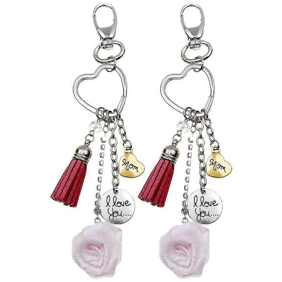 Konhill (As Show, One Size) 2Pcs Alloy Heart- Shaped Rose Pendant Keychains Delicate Multi- Key Rings Creative Mother Day Keychain Gift For Mom Key Chain Acce
