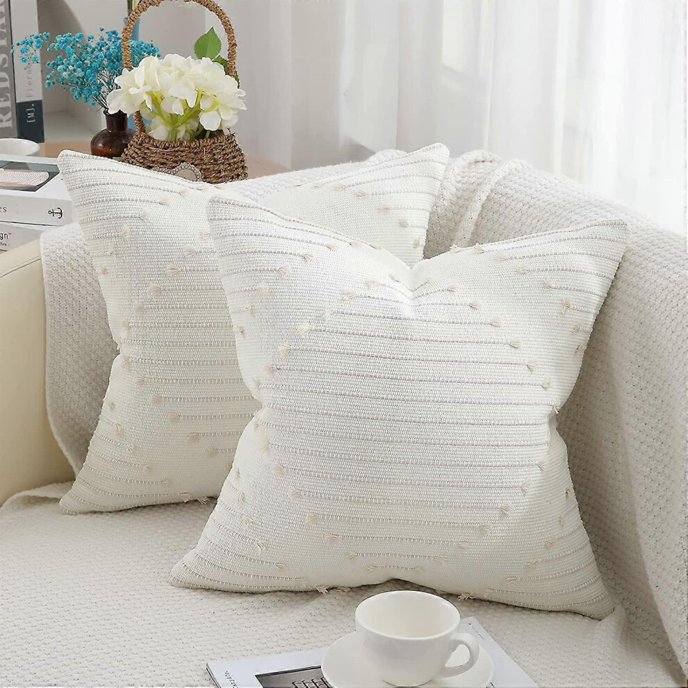 Konhill (As Show, One Size) Boho Throw Pillow Covers And Pillow Covers 20X20 Set Of 2 Farmhouse Decorative Pillow Covers For Couch Sofa Livi Beige/Cream/White
