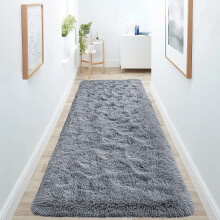 (80cm x 300cm (2 ft 6 in x 10 ft)- Extra Large Runner Rug, Grey) Anti Slip Shaggy Rug For Living Room Runner Carpet