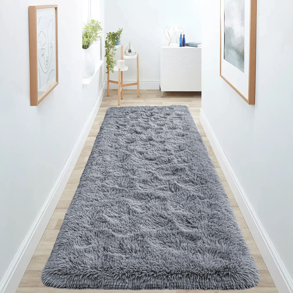 Imperial Rooms (80Cm X 300Cm (2 Ft 6 In X 10 Ft)- Extra Large Runner Rug, Grey) Anti Slip Shaggy Rug For Living Room Runner Carpet