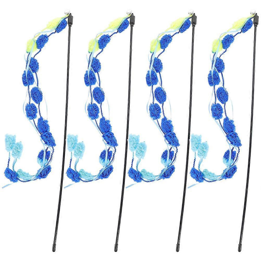 Kricely (As Show, One Size) 4Pcs Cat Wand Teaser Toy Kitten Stick Toy Interactive Cat Teaser Wands Toys Cat Teaser Stick Toys