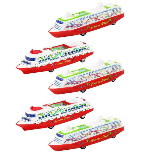 (As show, One size) 5Pcs Cruise Ship Model Pull Back Ship Toy Pull-back Steamship Gliding Toys (Random Style) 2