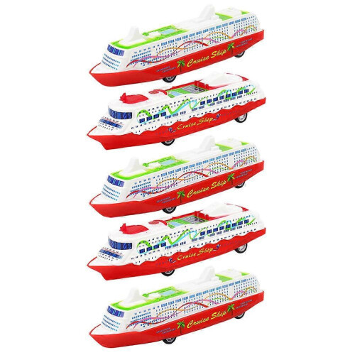 (As show, One size) 5Pcs Cruise Ship Model Pull Back Ship Toy Pull-back Steamship Gliding Toys (Random Style) 1