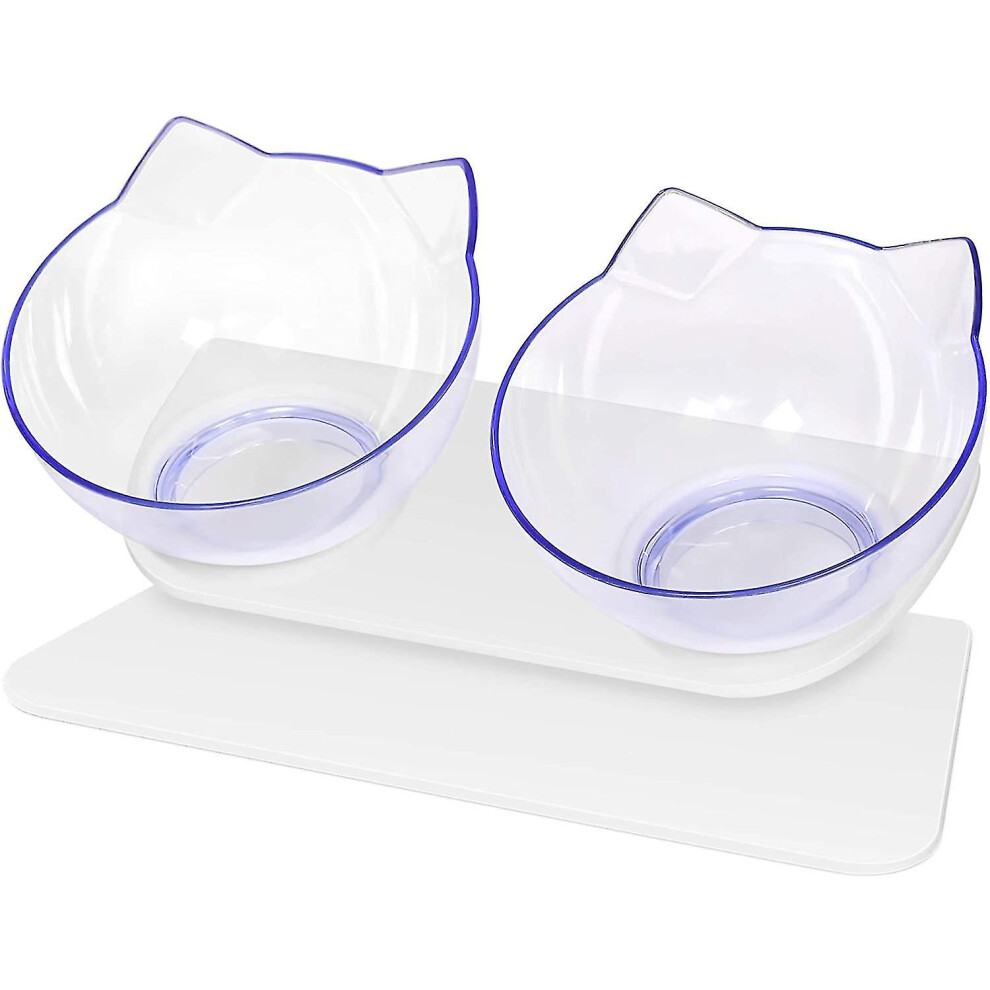Konhill (As Show, One Size) Double Cat Dog Bowls Elevated Cat Food Water Bowls With Raised Stand 15 Tilted Raised Pet Feeder Bowl For Cats(White) White