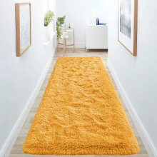 (80cm x 300cm (2 ft 6 in x 10 ft)- Extra Large Runner Rug, Ochre) Anti Slip Shaggy Rug For Living Room Runner Carpet