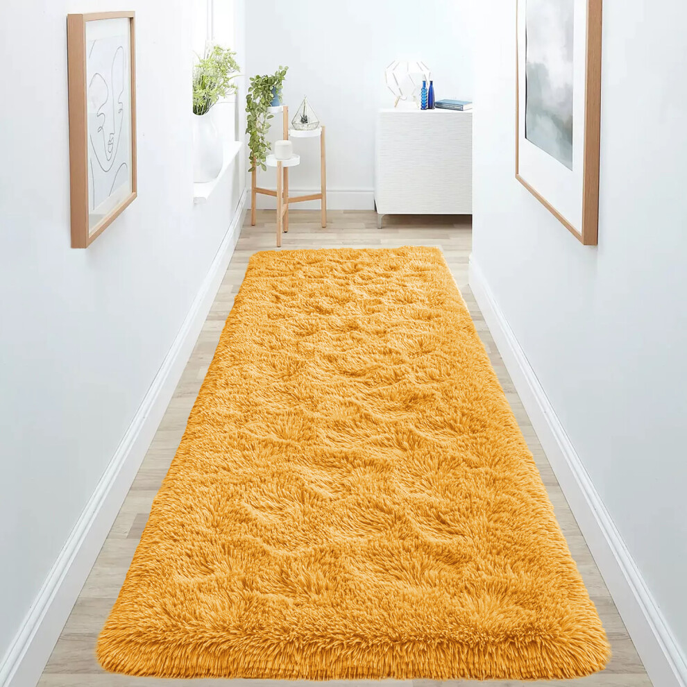 Imperial Rooms (80Cm X 300Cm (2 Ft 6 In X 10 Ft)- Extra Large Runner Rug, Ochre) Anti Slip Shaggy Rug For Living Room Runner Carpet