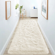 (80cm x 300cm (2 ft 6 in x 10 ft)- Extra Large Runner Rug, Cream) Anti Slip Shaggy Rug For Living Room Runner Carpet