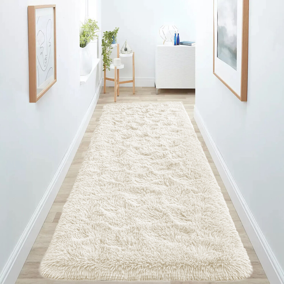 Imperial Rooms (80Cm X 300Cm (2 Ft 6 In X 10 Ft)- Extra Large Runner Rug, Cream) Anti Slip Shaggy Rug For Living Room Runner Carpet
