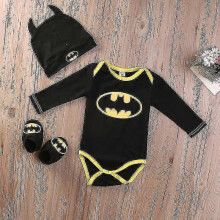 (6-12 Months, Short Sleeve) Newborn Baby Batman Boy Romper Hat Socks Clothes Set Toddlers Cartoon Outfit