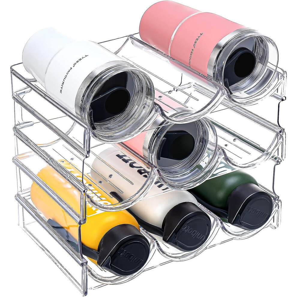 Fitville (As Show, One Size) Stackable Water Bottle Organizer For Cabinet, Clear Bottle Storage Rack Plastic Bottle Holder For Insulated Sports Flask Kids Bott