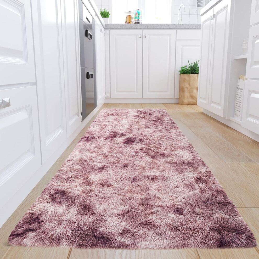 Imperial Rooms (80Cm X 300Cm (2 Ft 6 In X 10 Ft)- Extra Large Runner Rug, Tie-Dye Pink Lilac) Anti Slip Shaggy Rug For Living Room Runner Carpet