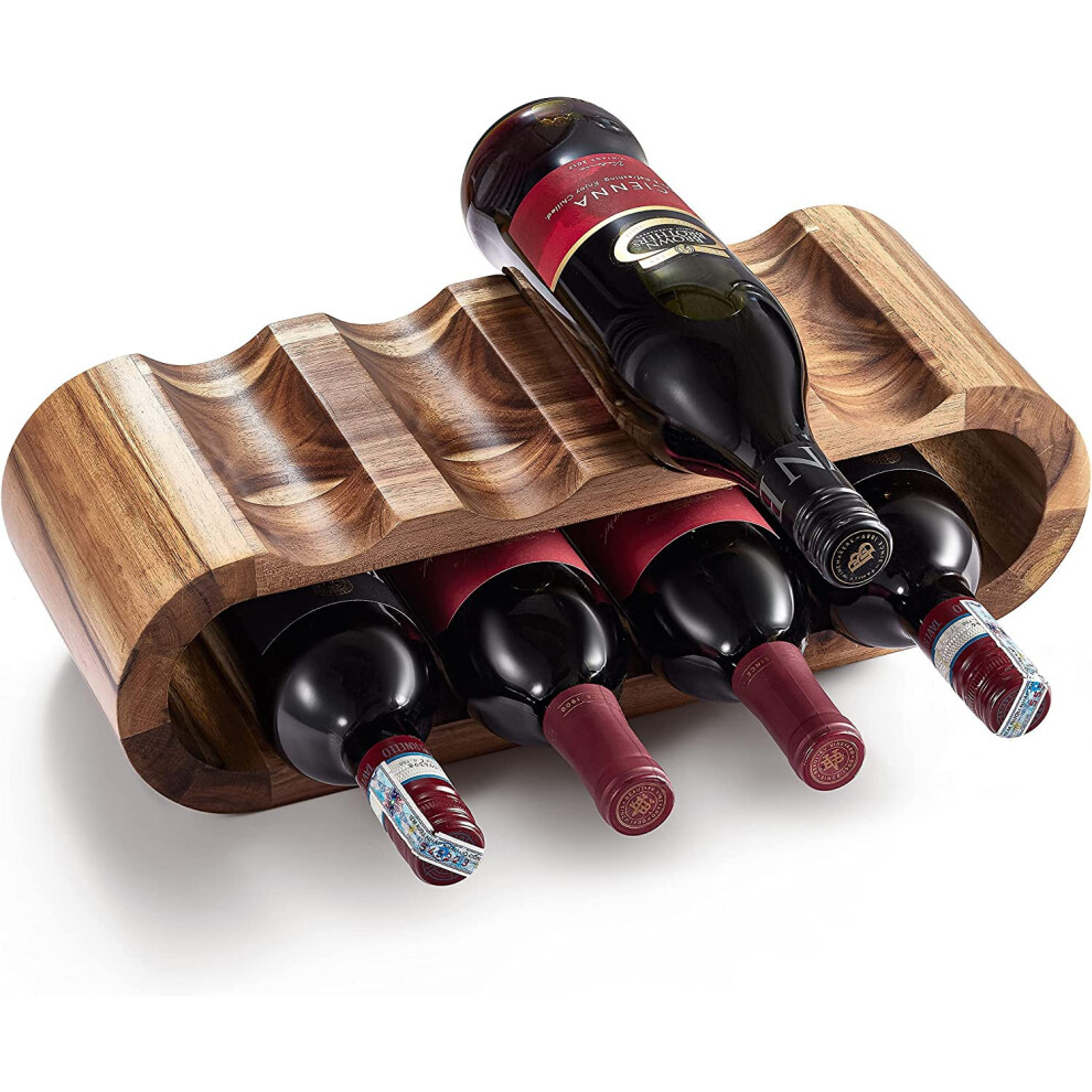 FreeStanding Acacia Wood Wine Rack Storage, 8 Wine Bottle Holder Stand, Wire Shelf Organiser, Perfect for Home Décor and Wine Gifts, No Need Assembly