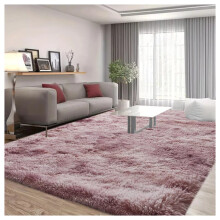 (200cm x 290cm (6ft 8" x 9ft 7"), Tie-Dye Pink Lilac) Anti Slip Shaggy Rug For Living Room Runner Carpet