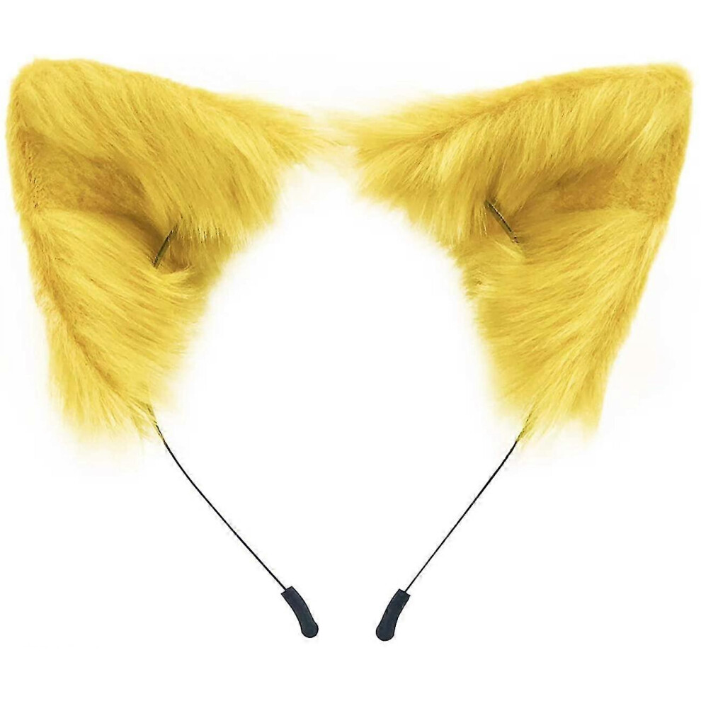 Konhill (As Show, One Size) Cat Fox Faux Fur Ears Headband Cute Halloween Fancy Dress Cosplay Handmade Animal Furry Ears Hair Hoop