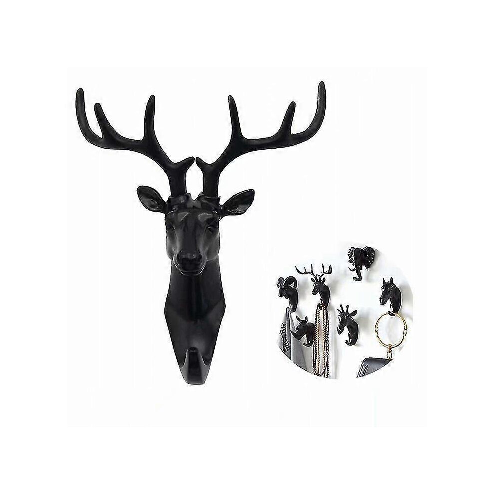 Konhill (As Show, One Size) Hair Dryer Rack Coat Rack And Coat Rack Towel Rack Wall Hook Key Animal Coat Rack Deer Black
