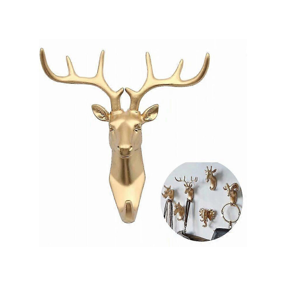 Konhill (As Show, One Size) Hair Dryer Rack Coat Rack And Coat Rack Towel Rack Wall Hook Animal Key Deer Coat Rack Golden