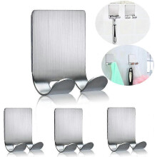 (As show, One size) Hair Dryer Holder Shaver Holder Adhesive Hook Double Metal Hook Waterproof Shaver Holder Stainless Steel Bathroom Towel Hook For Shower Holds Up To 1