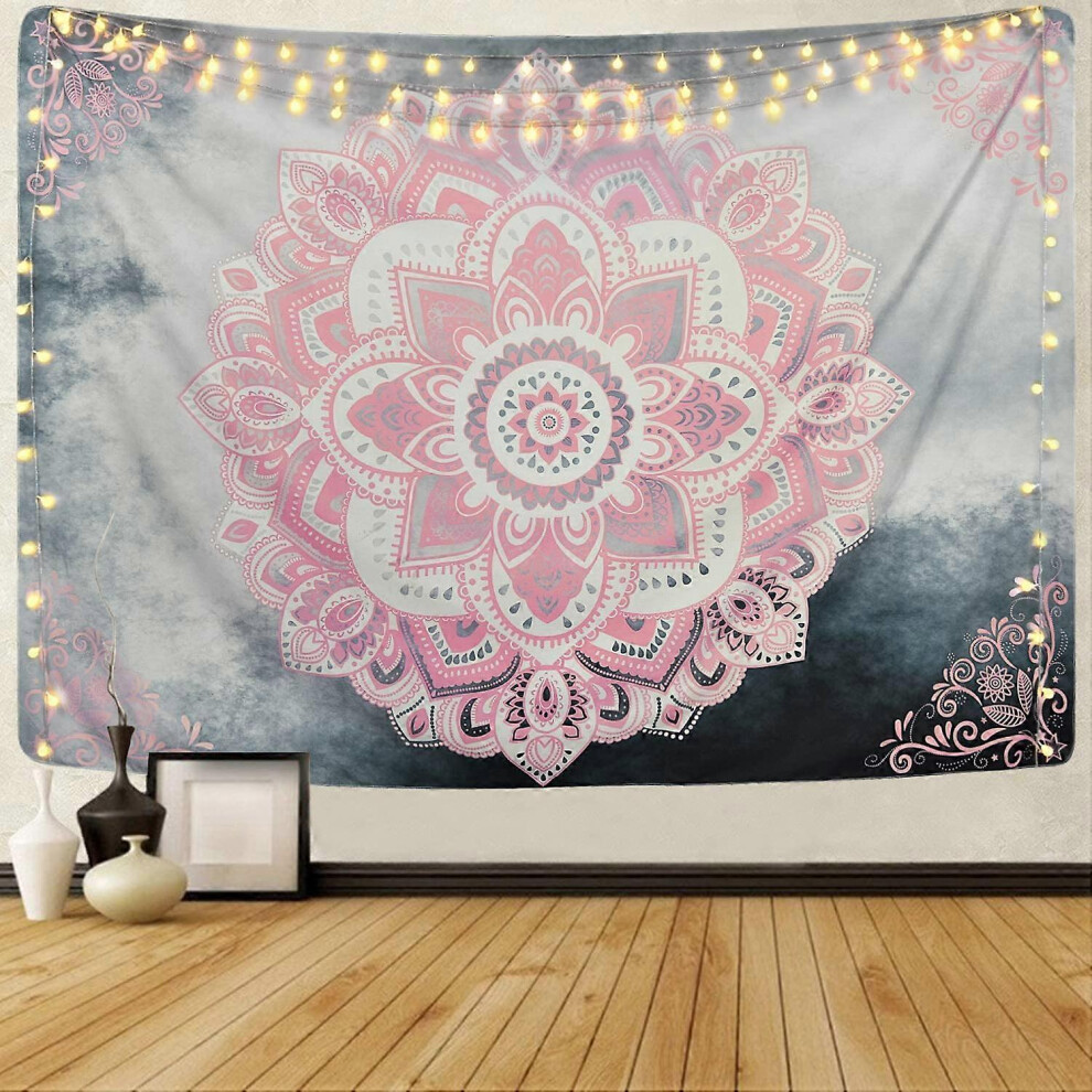 Konhill (As Show, One Size) Other Wall Decor Mandala Tapestry Bohemian Tapestries Hippie Tapestry Floral Medallion Tapestry For Bedroom Pink