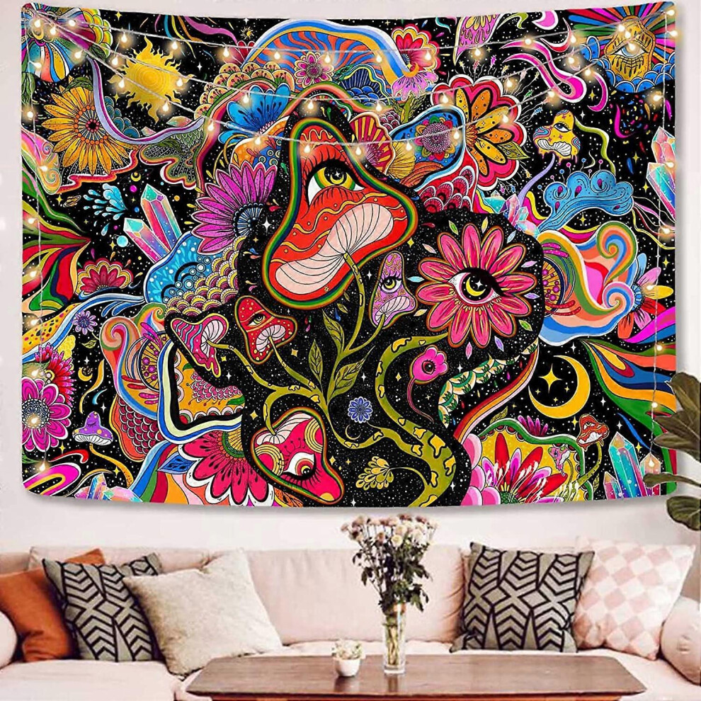 Konhill (As Show, One Size) Other Wall Decor 150X130cm Mushroom Tapestry Trippy Tapestry Cute Flower Tapestry Colorful Hippie Tapestries Wall Hanging For Bedr