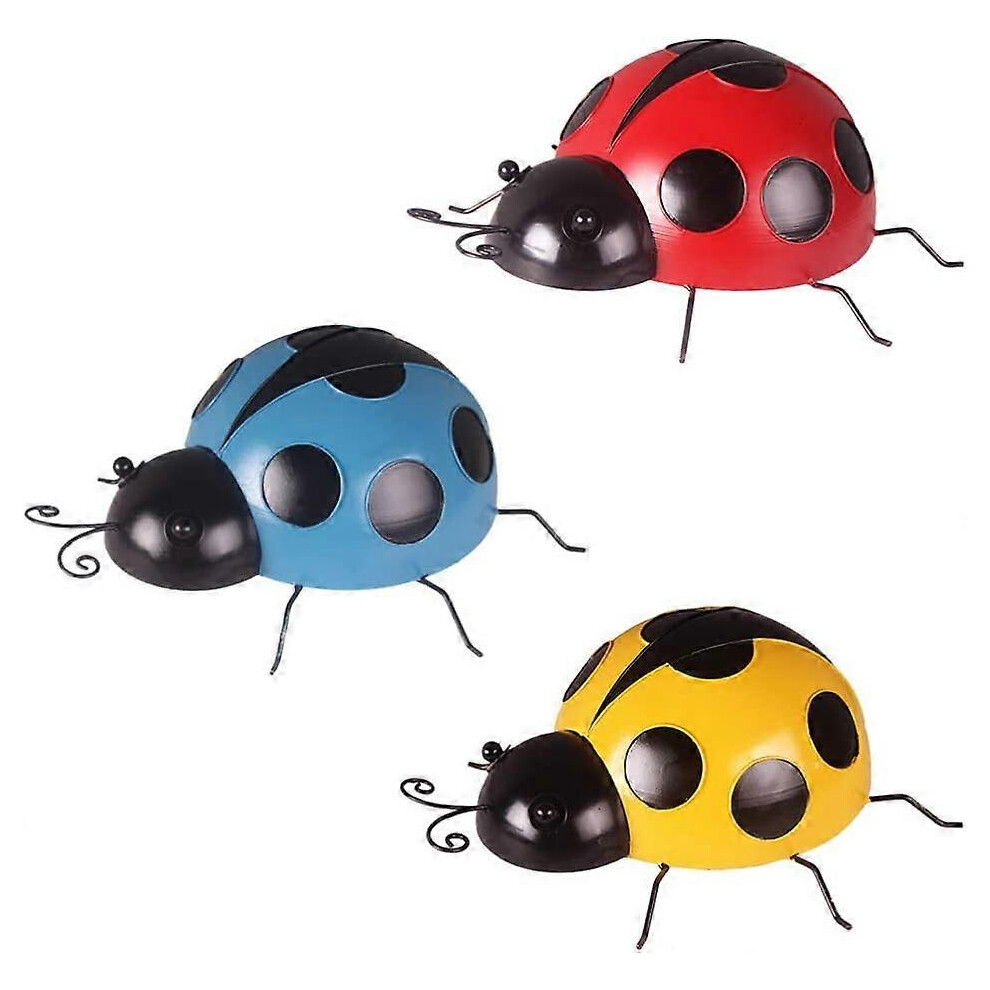 Konhill (As Show, One Size) Other Garden Statue Set Of 3 Metal Patio Ornaments Metal Garden Decor Wall Decor Fence And Statues Simulated Ladybug Figurines For