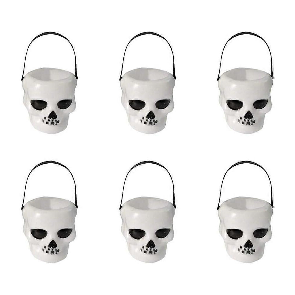 Konhill (As Show, One Size) 12Pcs 6X5.5cm Halloween Candy Bucket Skull Heads Shaped Trick Or Treat Candy Pail Holder Halloween Mini Plastic Candy Buckets Hall