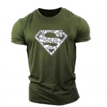 (S, Red) Superman Vascular Gym Training Top Short Sleeve T-shirt