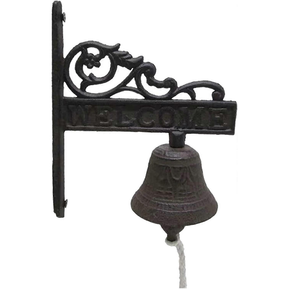 Konhill (As Show, One Size) Vintage Design Garden Bell And Knocker Cast Iron Garden Bell Wall Knocker Rustic Entrance Porch Decoration