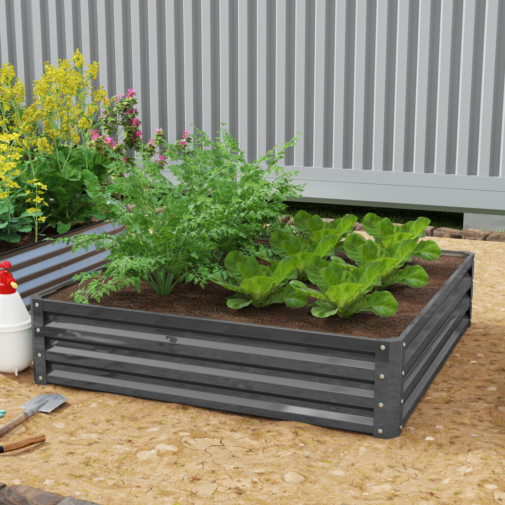 Outsunny Raised Garden Bed Metal Garden Flower Vegetable Planter Light Grey