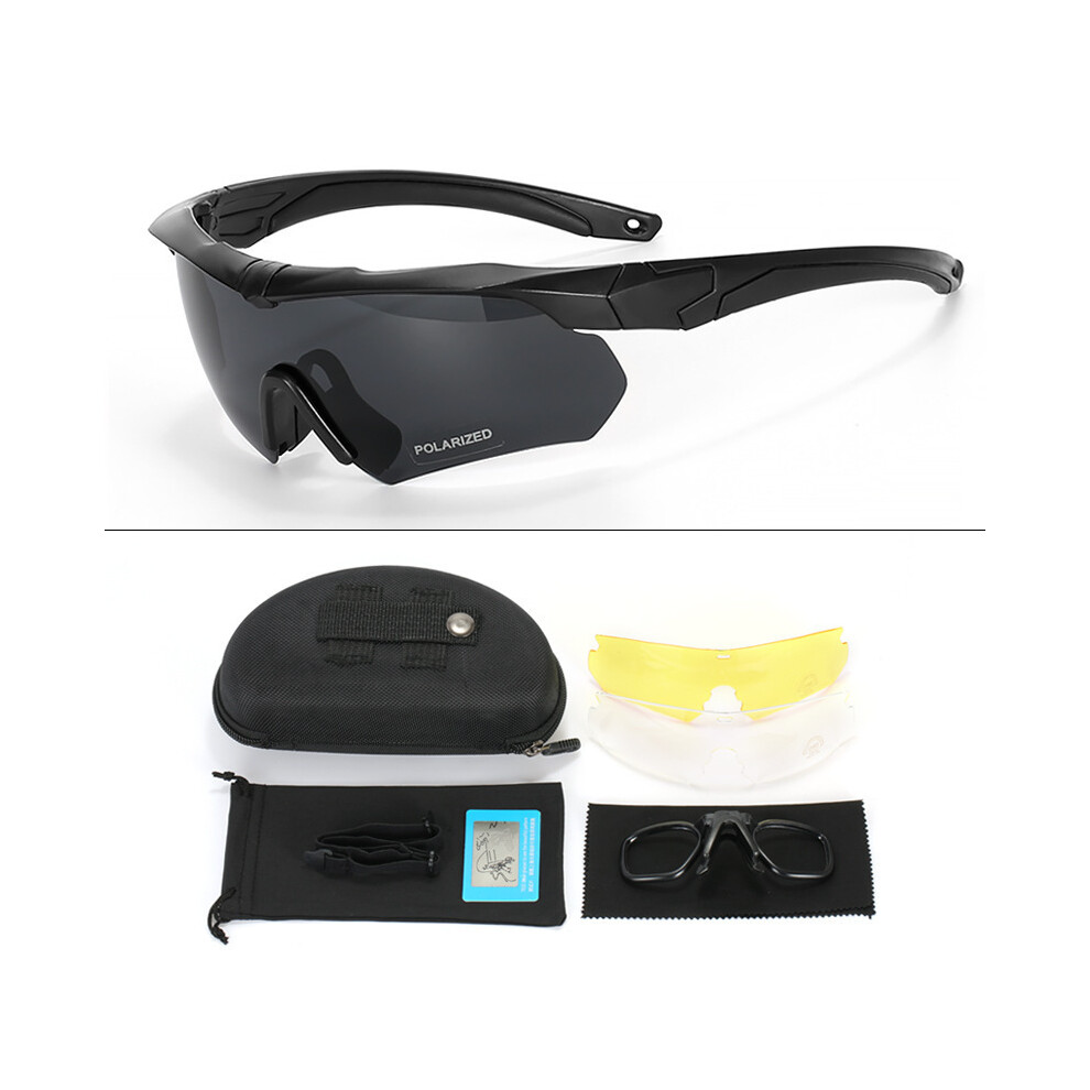 (Polarized 3 Lens Set [Black]) 2025 New Military Fan Outdoor Live Cs Shooting Glasses Polarized Tactical Goggles Myopia Anti-Fog Explosion-Proof Windp 6921541472948