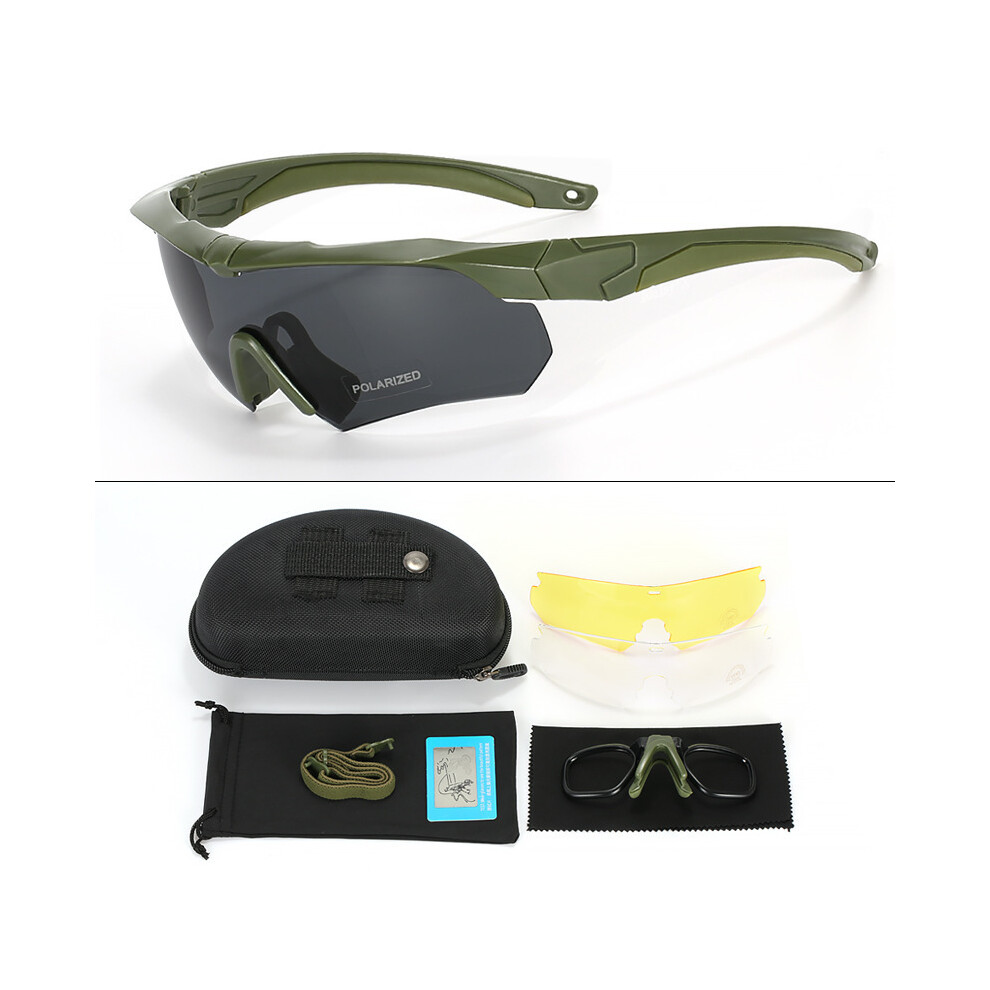 (Polarized 3 Lens Set [Military Green]) 2025 New Military Fan Outdoor Live Cs Shooting Glasses Polarized Tactical Goggles Myopia Anti-Fog Explosion-Pr 6921541472955