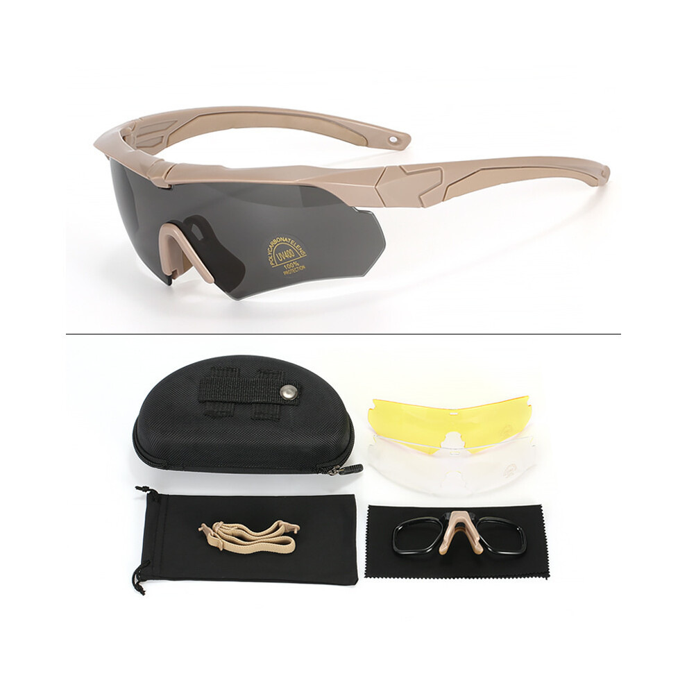 (Pc3 Lens Set [Khaki]) 2025 New Military Fan Outdoor Live Cs Shooting Glasses Polarized Tactical Goggles Myopia Anti-Fog Explosion-Proof Windproof Rid 6921541472931
