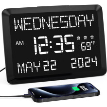 (White) Digital Calendar Day Clock, 11.5" Extra Large Alzheimer's Clock
