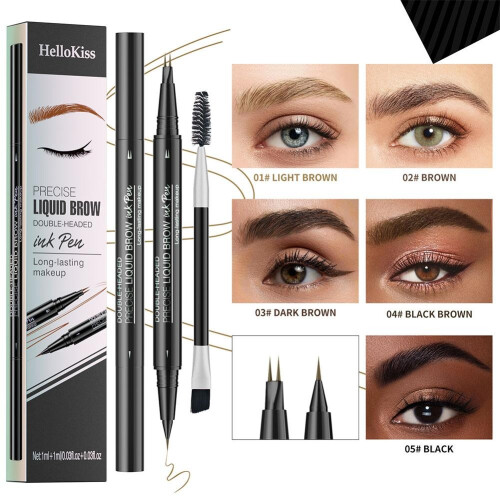 (Light Brown) 2-in-1 Dual-ended Eyebrow Pencil With Micro-fork Tip And Precision Brush For Natural-looking Brows 2