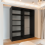 Modern Sliding Wardrobe With Mirror Doors & Storage 150cm Black-Votan 3