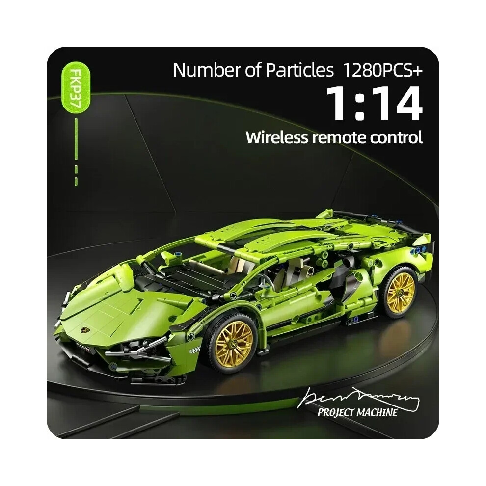 Flemye (1280Pcs ) New 1280Pcs Technical Building Blocks Racing Car Model Remote Control Electric Rc Car Version Optional Construction Toys Green