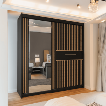 Modern Sliding Wardrobe With Mirror Doors & Storage 150cm Black-Votan