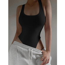 (black, L) Sleeveless Knit Bodysuit Hot Summer Sexy Bodycon Off Shoulder Halter Tops Casual Street Bodice For Women ClubWear