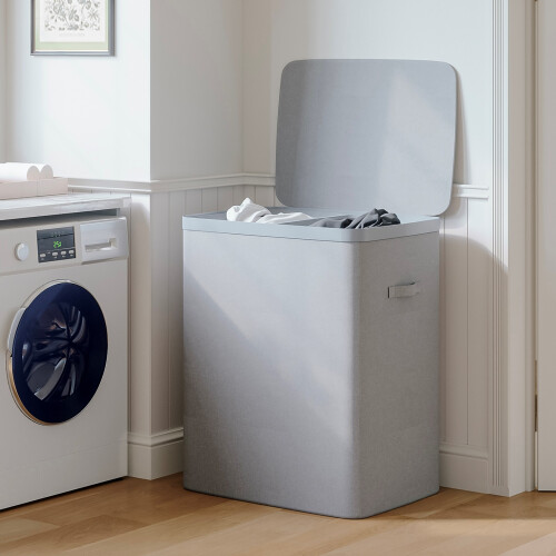 Gr8 Home Grey Double Laundry Seperation Hamper Bin Large Clothes Washing Basket 2
