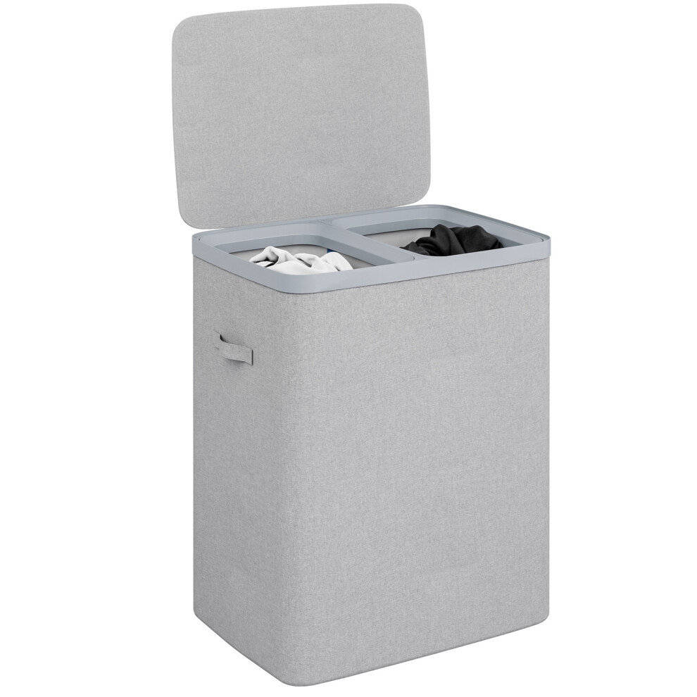 Grey Double Laundry Seperation Hamper Bin Large Clothes Washing Basket