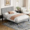 Vesgantti (Light Grey, Double - 135x190) Bed Frame with Adjustable Headboard Wooden Slats 4
