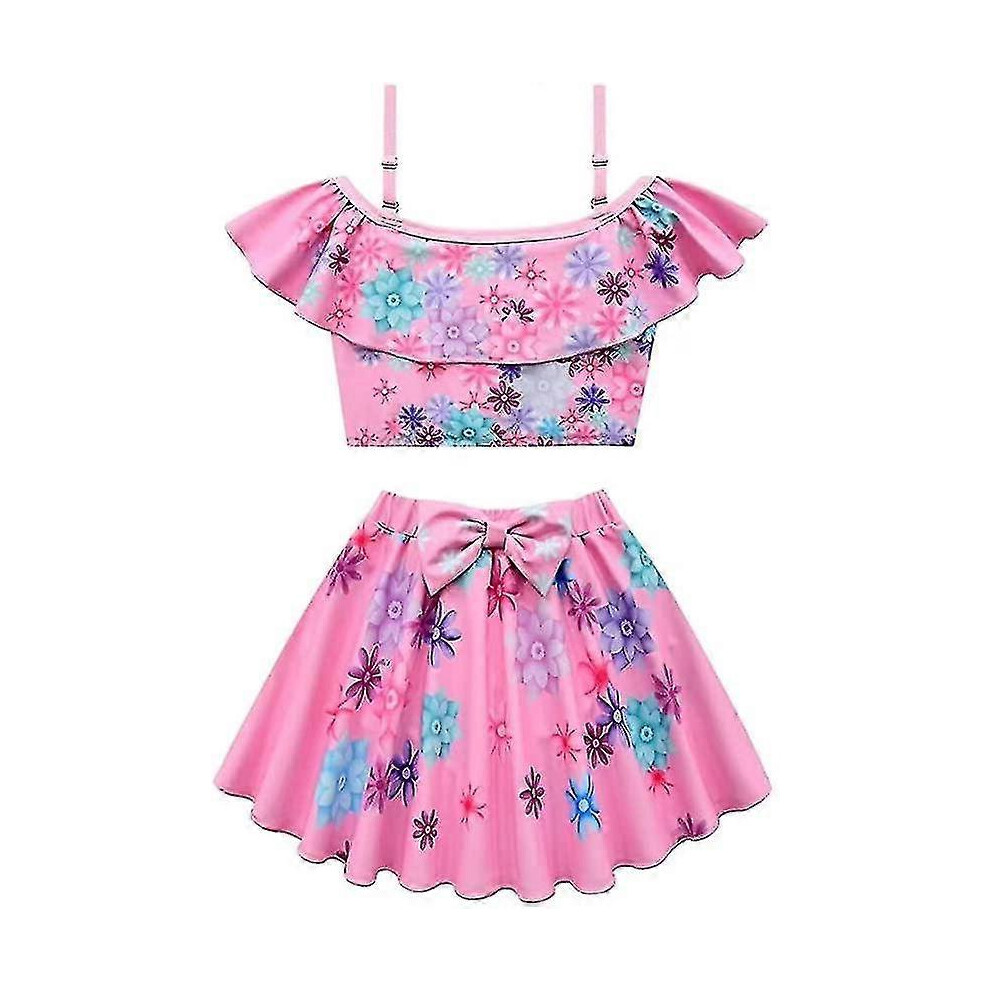 (140, Pink) Girls Off-shoulder Two Pieces Swimsuit Kids Beach Suits Funny Cute Pattern For 3-8 Years-image-OPC-PG88KDZ-NEW
