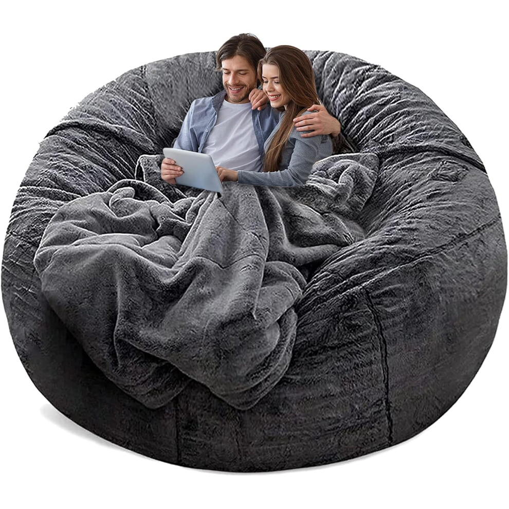 (5ft(150cm)Cover, A-dark Grey) Bean Bag Chair Cover(Cover Only,No Filler),Big Round Soft Fluffy PV Velvet Washable Lazy Sofa Bed Cover Adults,Living Room
