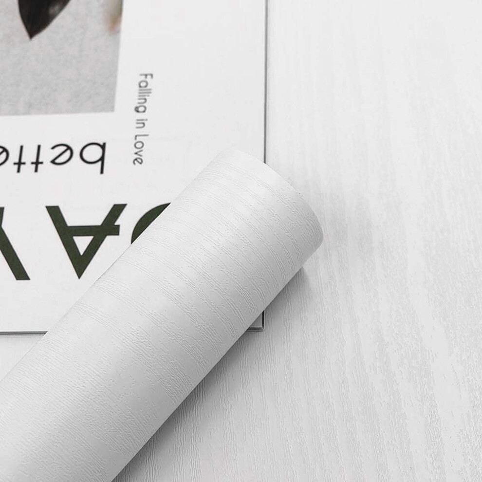 (60 x 1000 cm, White) Sticky Back Plastic White Vinyl Wrap Wood Effect Self Adhesive Wallpaper Waterproof Peel and Stick Wallpaper